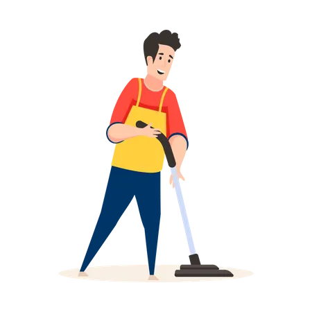 Male cleaner cleaning with vacuum cleaner Illustration