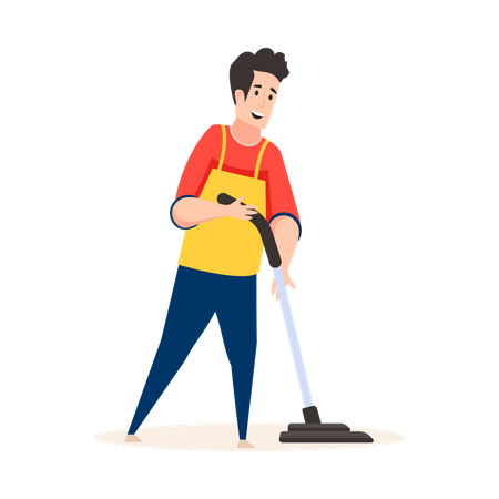 Male cleaner cleaning with vacuum cleaner  Illustration