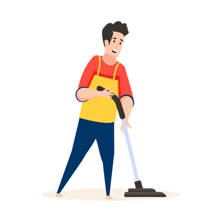 Male cleaner cleaning with vacuum cleaner  Illustration