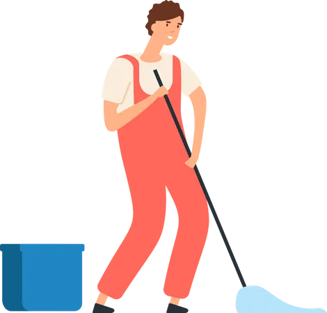 Male cleaner sweeping floor Illustration