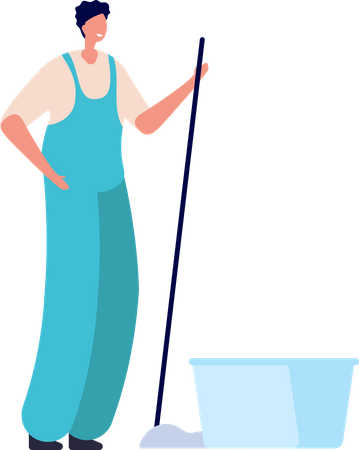 Male cleaner sweeping floor Illustration
