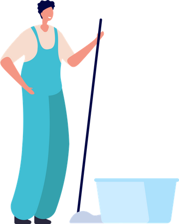 Male cleaner sweeping floor  Illustration