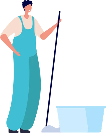 Male cleaner sweeping floor  Illustration