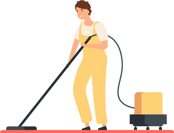 Male cleaner vacuuming floor  Illustration
