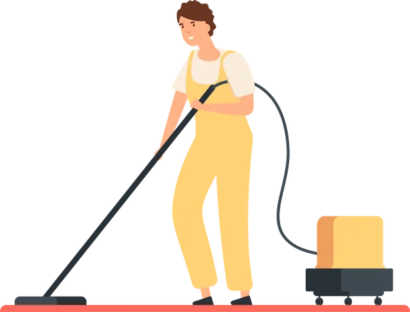 Male cleaner vacuuming floor  일러스트레이션