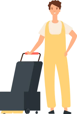 Male cleaner vacuuming floor Illustration