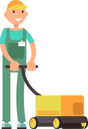 Male cleaner vacuuming floor  Illustration