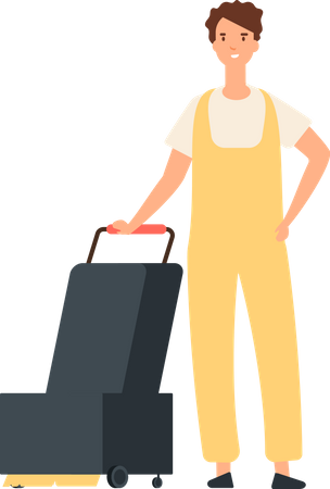 Male cleaner vacuuming floor  イラスト
