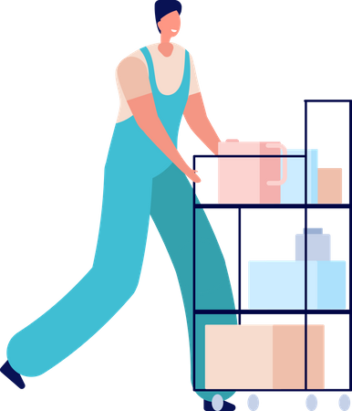Male cleaner with cleaning equipment Illustration