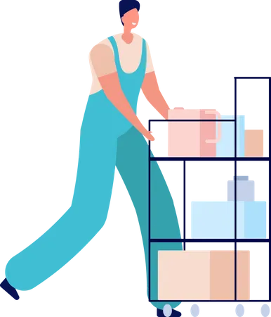 Male cleaner with cleaning equipment  Illustration