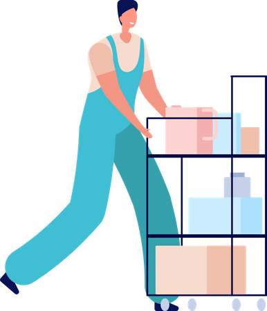 Male cleaner with cleaning equipment  Illustration