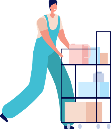 Male cleaner with cleaning equipment  イラスト