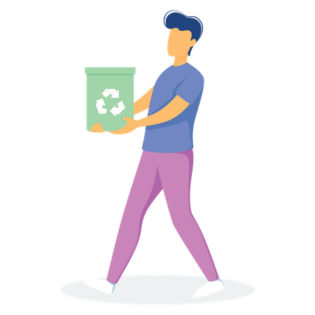 Male cleaning worker holding dustbin  Illustration