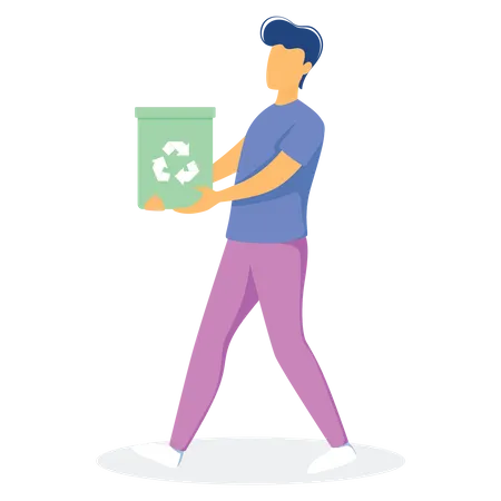 Male cleaning worker holding dustbin  Illustration