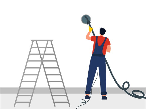 Male cleaning worker with cleaning tool Illustration
