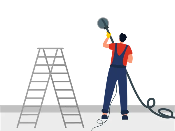 Male cleaning worker with cleaning tool Illustration