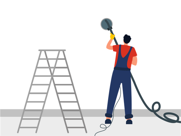 Male cleaning worker with cleaning tool  Illustration