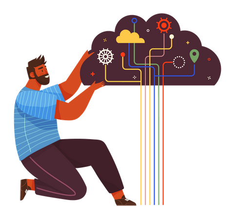 Male cloud developer working on cloud  Illustration