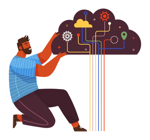 Male cloud developer working on cloud  Illustration