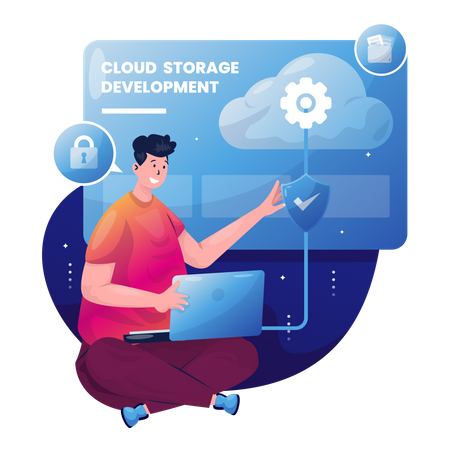 Male cloud storage security developer  Illustration