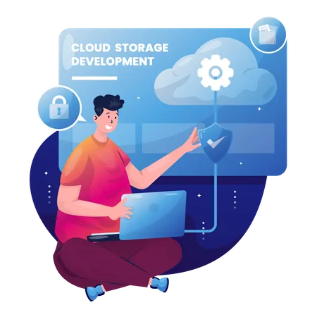 Male cloud storage security developer  Illustration