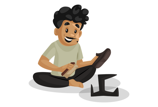 Male cobbler polishing shoe  Illustration