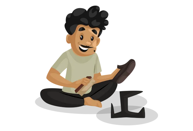 Male cobbler polishing shoe  Illustration