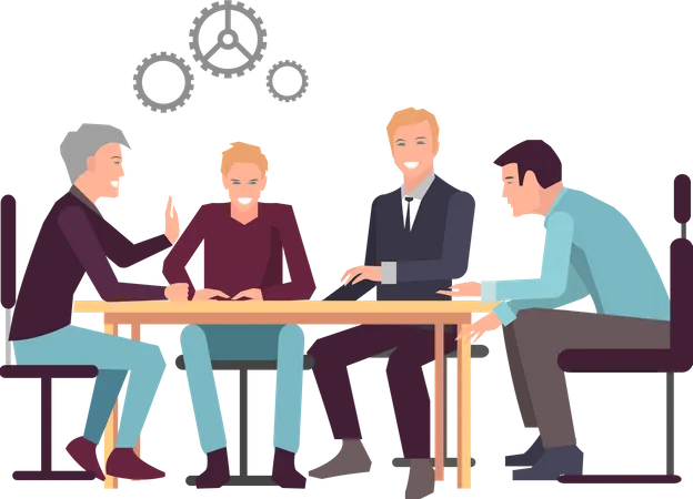 Businessmen Team Project Strategy Planning Meeting Teamwork With Business Plan Creating New Creative Project Male Colleagues Work In Business Successful Project Planning And Development Concept Illustration