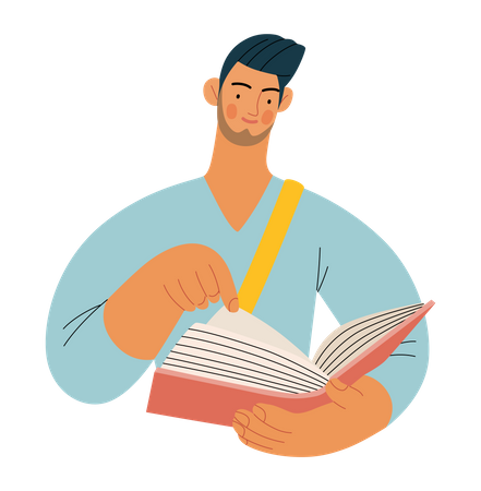 Male college student reading book  Illustration