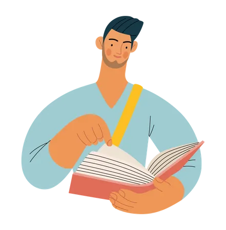 Male college student reading book  Illustration