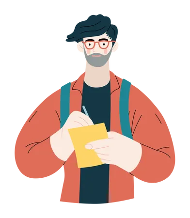 Male college student taking notes  Illustration