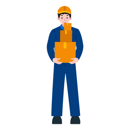 Male Construction worker holding boxes  Illustration
