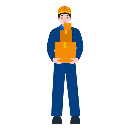 Male Construction worker holding boxes  Illustration