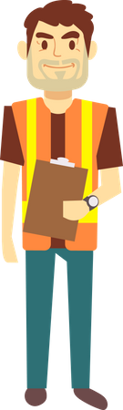 Male Construction worker holding clipboard  Illustration