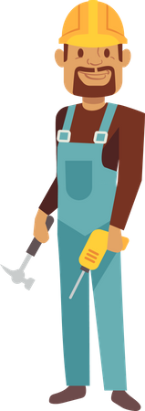 Male Construction worker holding hammer and drill machine  Illustration