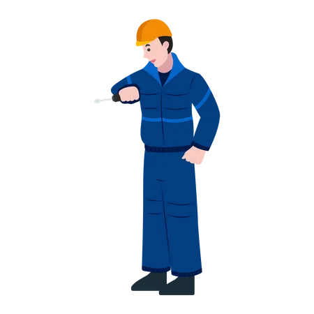 Male Construction worker with screwdriver  Illustration