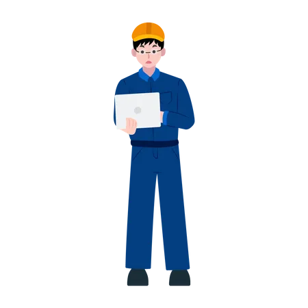 Male Constructor with laptop  Illustration