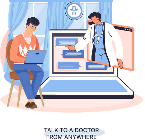 Male Consulting with Doctor Online  Illustration