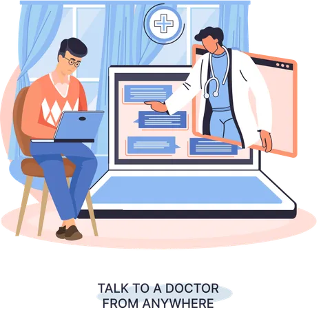 Male Consulting with Doctor Online  Illustration