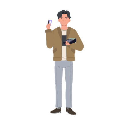 Male consumer with credit card and payment terminal  Illustration