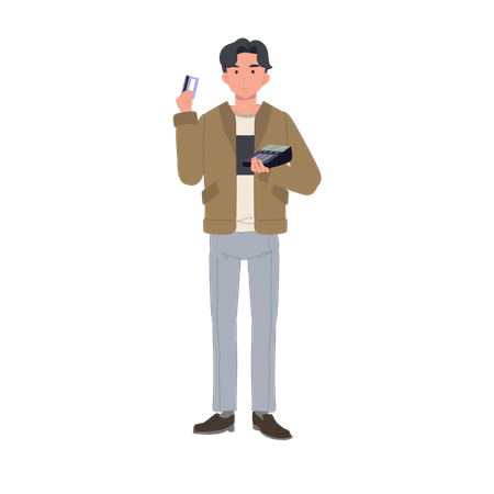 Male consumer with credit card and payment terminal  Illustration