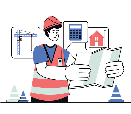 Male contractor looking home plan  Illustration