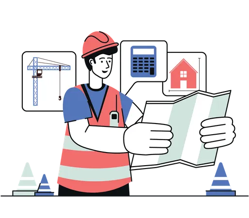 Male contractor looking home plan  Illustration
