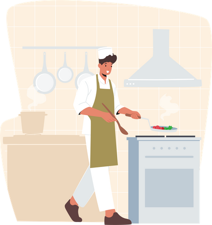 Male cook making food in the kitchen  Illustration