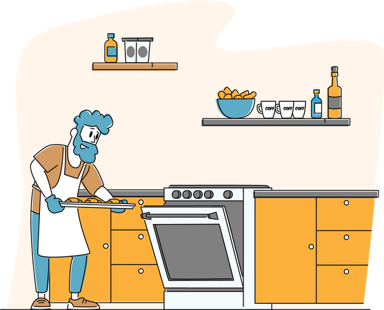 Male Cooking Bakes Illustration