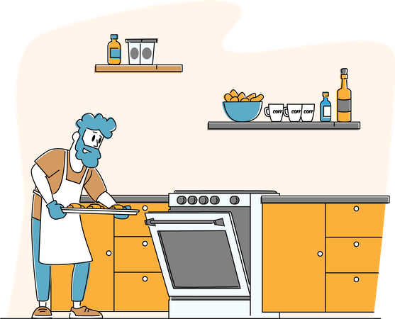 Male Cooking Bakes  Illustration