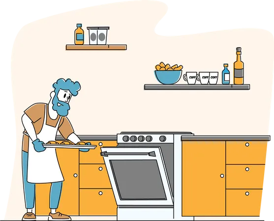 Male Cooking Bakes  Illustration