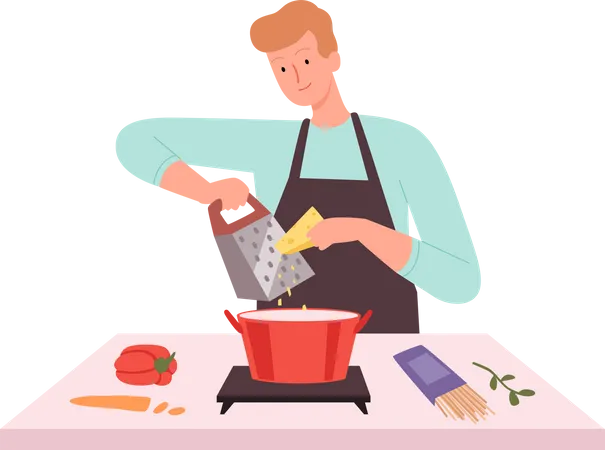 Male cooking in kitchen Illustration