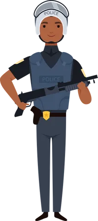 Male Cop Officer Holding Ruffle Illustration