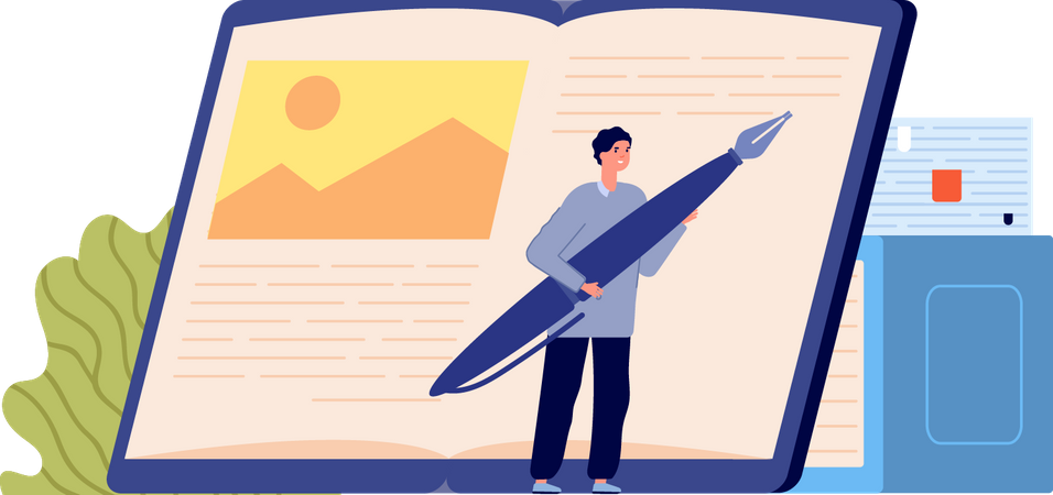 Male copywriter writing in book  Illustration